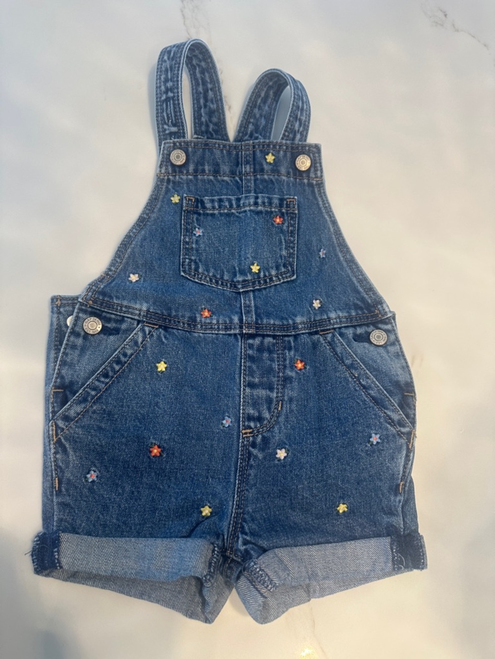 GAP Denim Star Embroidered Shortalls - Blue with Multi-Colored Stars